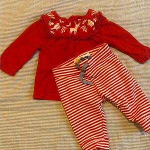 Boden Red Top and Striped Leggings Set